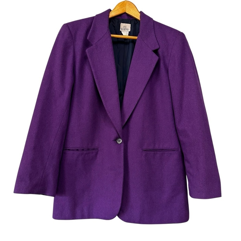 VTG KC Whitney Purple One Button Blazer Jacket Size 10 Business Preppy Academia